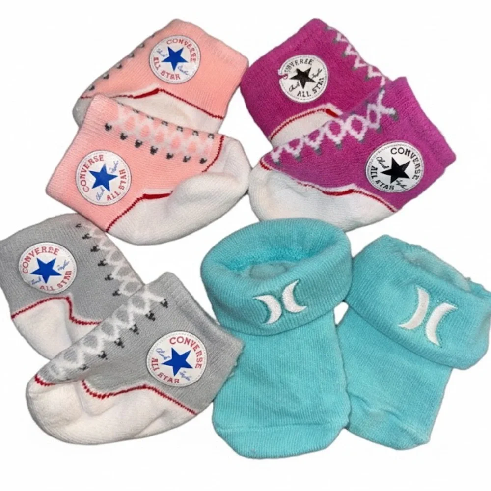Converse All Star Chuck Taylor & Hurley 4 Pair Newborn Sock Bundle